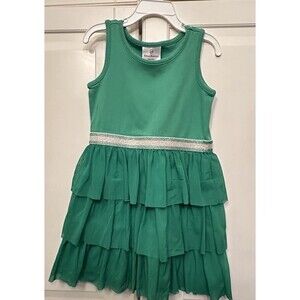 Hanna Andersson Dress Girls‎ 110 Green Tiered Ruffle Sleeveless